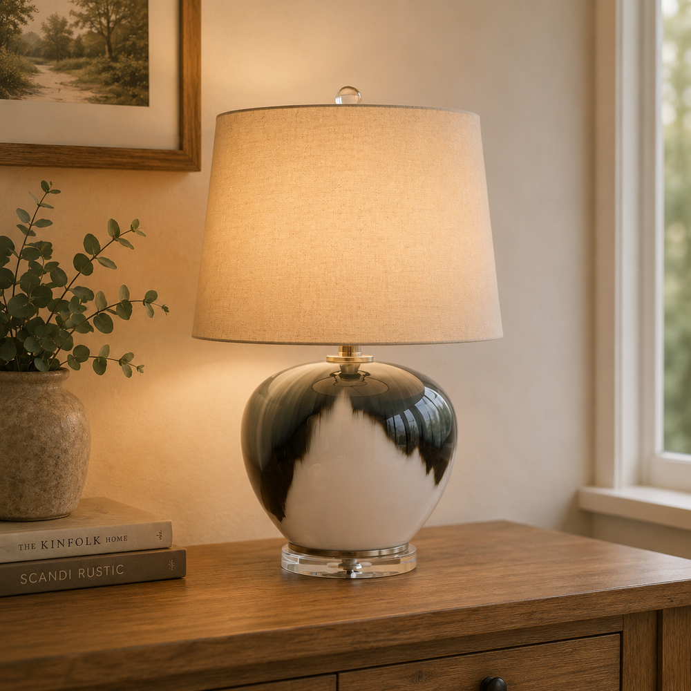 Grey Glass Table Lamp