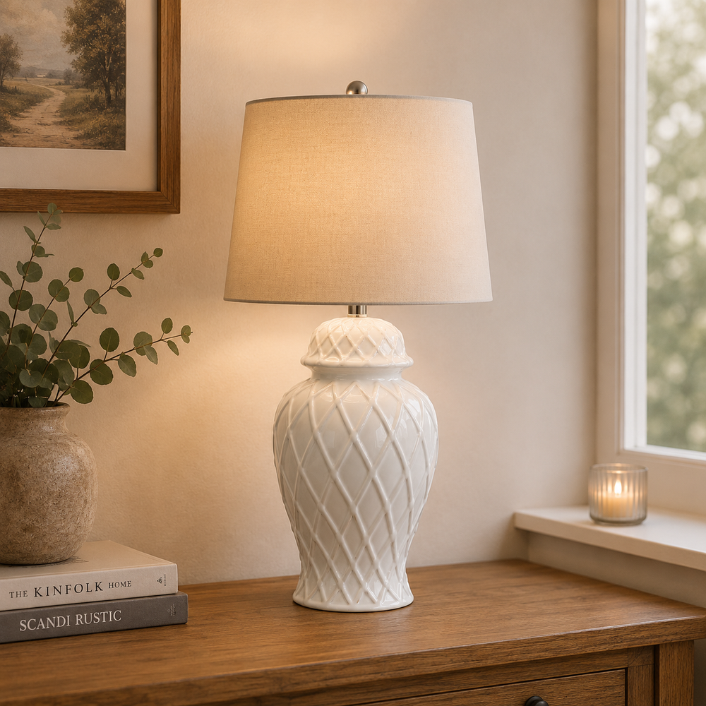 White Ceramic Ginger Jar Lamp