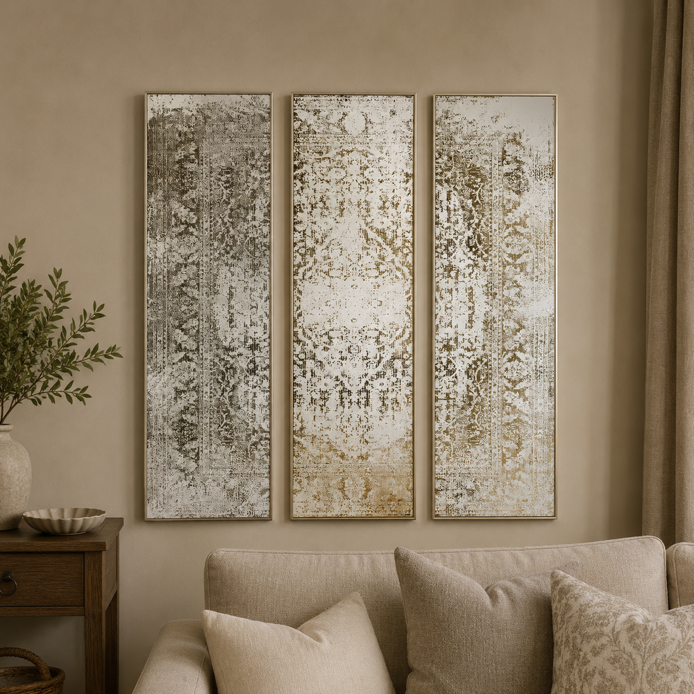 Antique Etched Trio of Wall Mirrors