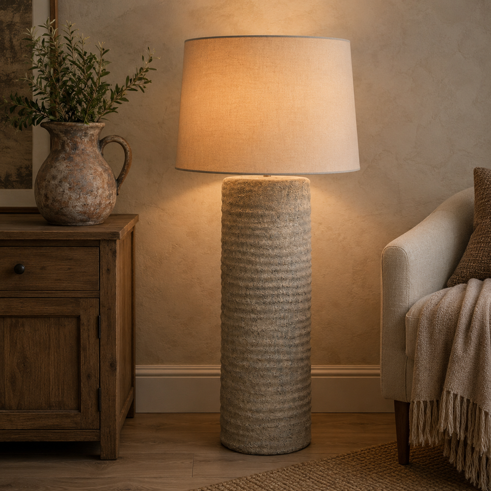Tall Tuscan Grey Ceramic Lamp
