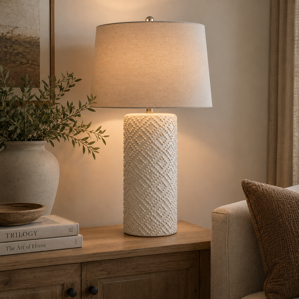 White Beaded Ceramic Lamp