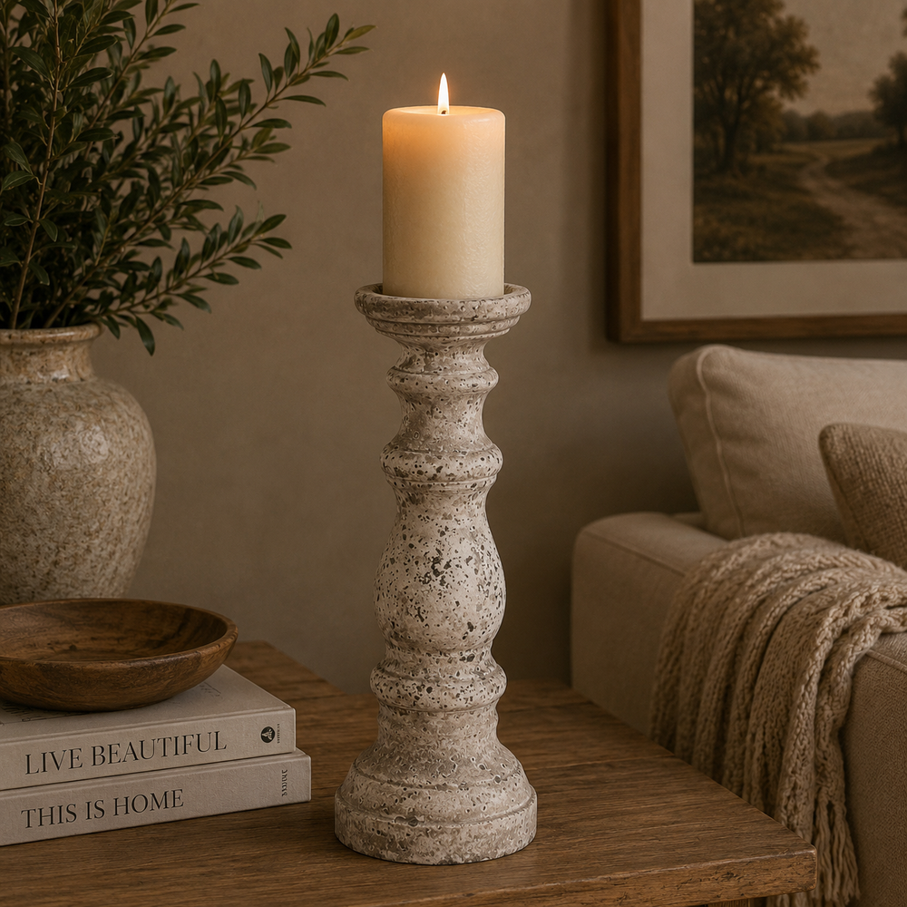 Small Stone Ceramic Column Candle Holder