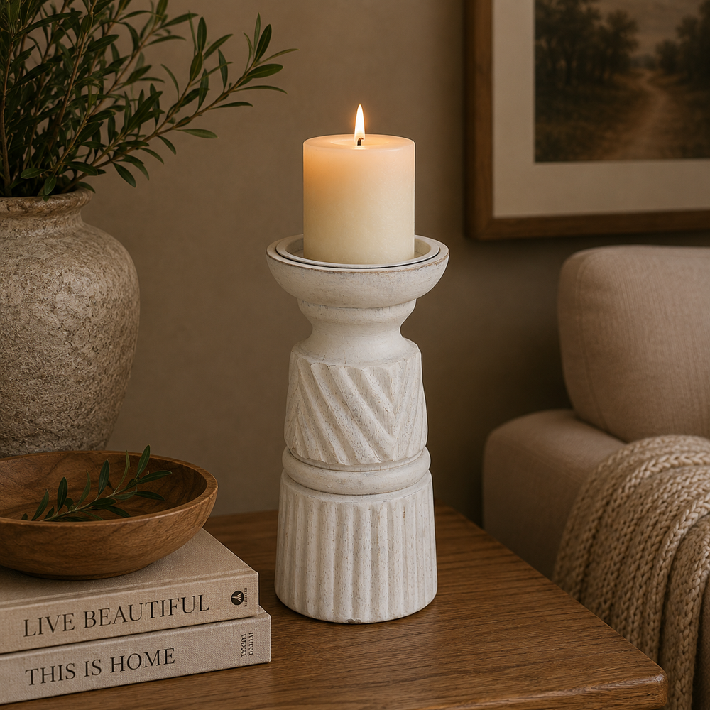 White Carved Candle Holder