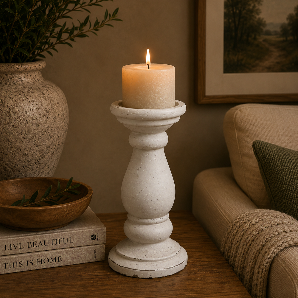 Small Matt White Ceramic Candle Holder