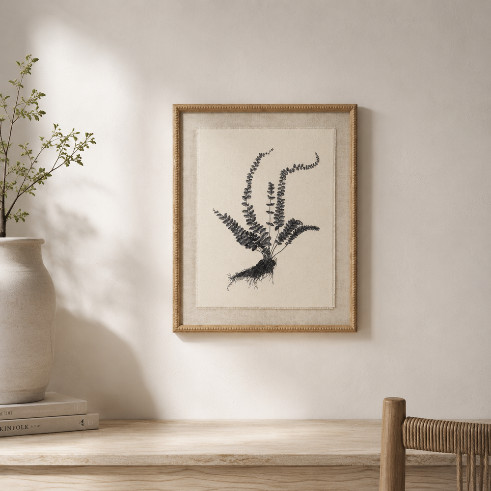 Spleenwort on Linen, Beaded Frame