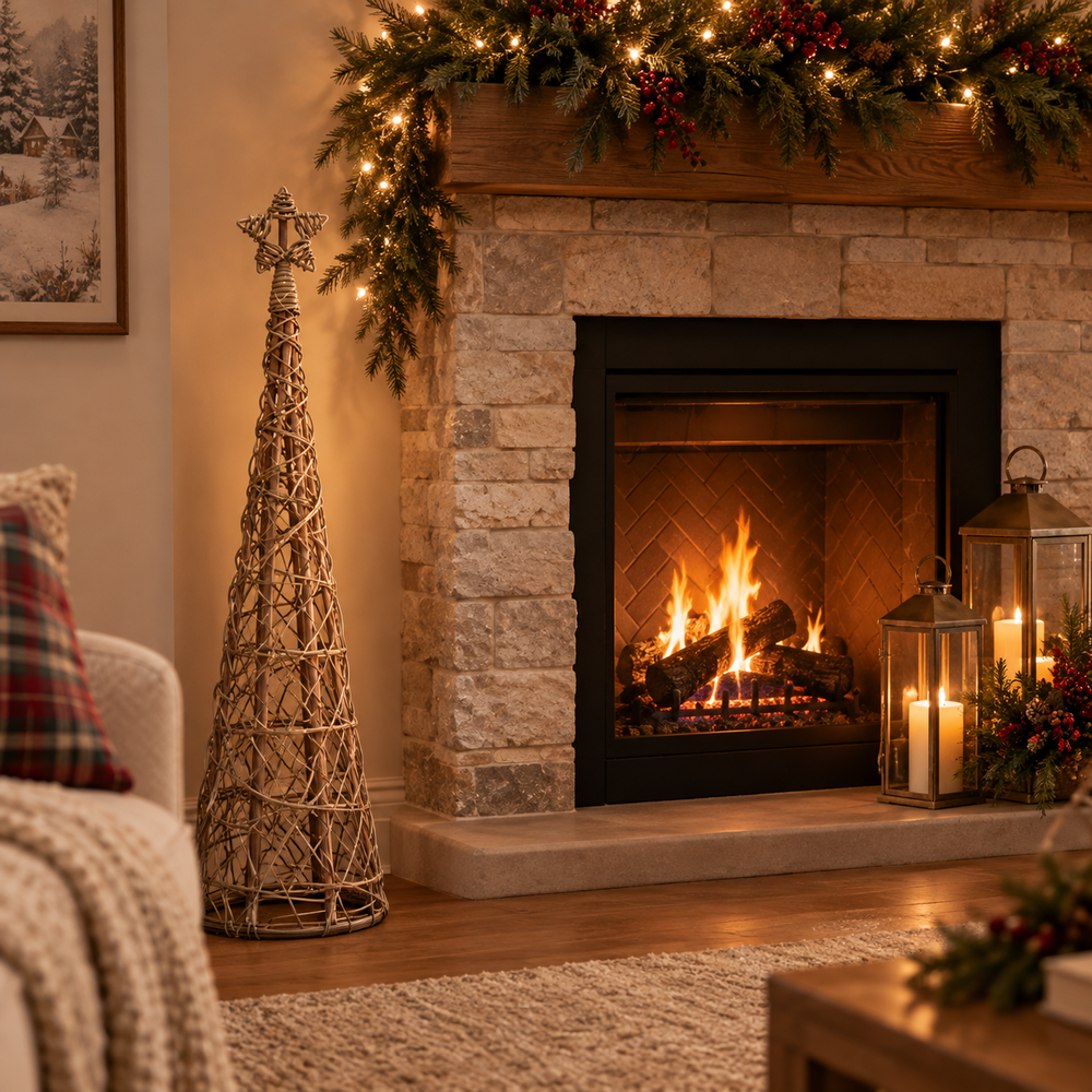 100 cm Tall wicker placed near fireplace in a cozy setting